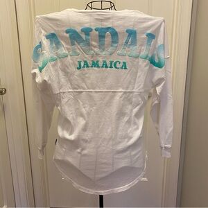 Sandals Jamaica Spirit White Shirt with Blue Graphic, size S